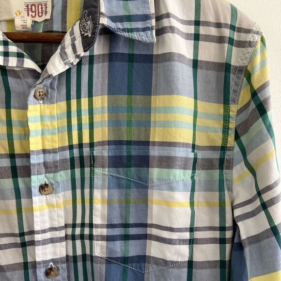 1901 Blue Green Yellow Plaid Button Down Collared Shirt Nordstroms Men's Medium - Picture 10 of 16